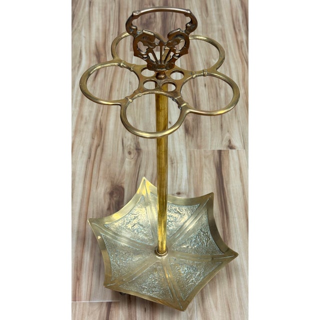 Mid 20th Century Vintage Brass Umbrella Motif Umbrella Stand For Sale - Image 5 of 8