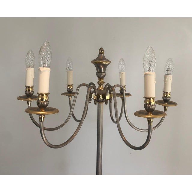 1940s Neoclassical 6-Light in Silver and Brass Floor Lamp For Sale - Image 6 of 12