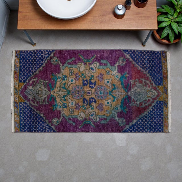 Turkish Distressed Low Pile Turkish Petite Rug Hand Knotted Entry Mat - 17'' X 31'' For Sale - Image 3 of 13