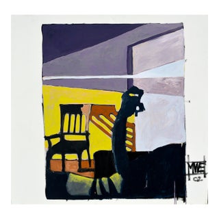 Contemporary Interior Perspective Abstract With Purple & Yellow by Michael William Eggleston For Sale