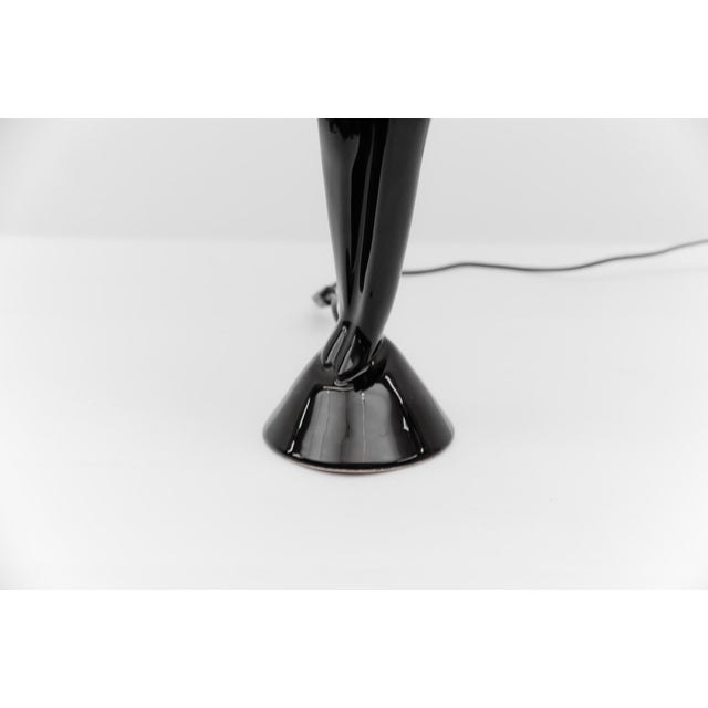 Black Ceramic Art Deco Waiter Table Lamp with a Milk Glass Ball Shade, Italy, 1960s For Sale - Image 8 of 10