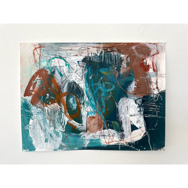 Blue Abstract Small Work on Paper Acrylic Painting Untitled #17 by Stephanie Visser For Sale - Image 8 of 8