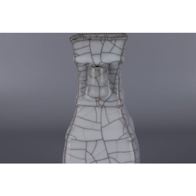 Chinese Ceramic Vase Guan Ware Crackle Glaze Celadon Double Ears Vase For Sale - Image 11 of 11
