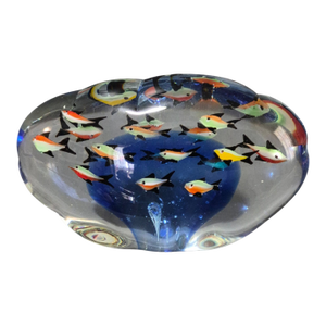 Vintage Attributed Murano Sommerso Art Glass Fish Aquarium Large Paperweight