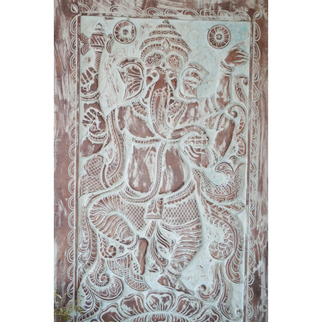 Mid-Century Modern Hand-Carved Wooden Ganesha Wall Art – Vintage Hindu Blessing Sculpture 84x41 For Sale - Image 3 of 5