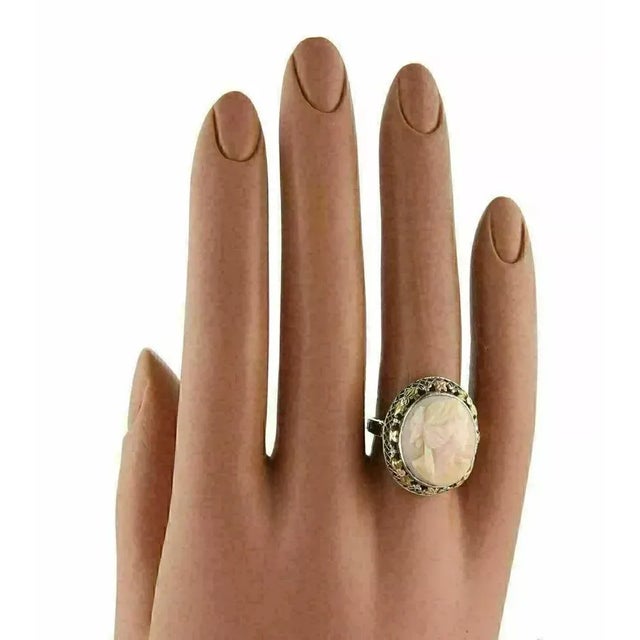Coral Woman Cameo 14k Tri Gold Filigree Ring For Sale In Miami - Image 6 of 6
