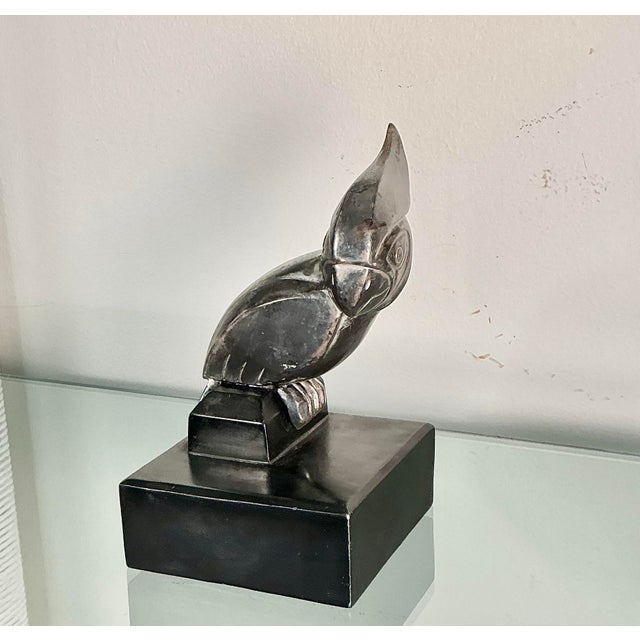 Art Deco Antique Spelter Metal Art Deco Sculpture Cockatoo Bird on Metal Base, Circa 1920's-1930s For Sale - Image 3 of 12