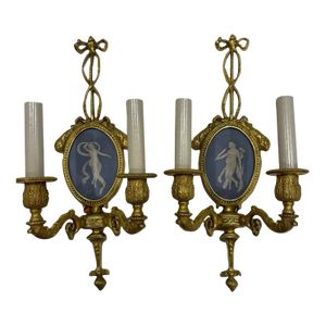 Pair of 1940s Jasperware Brass Sconces