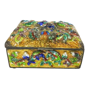 Vintage Chinese Repousse Enameled Foo Dog Trinket Box