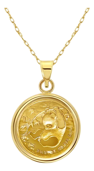1/10OZ Chinese Panda Gold Coin Bezel Necklace 14k Yellow Gold 16"