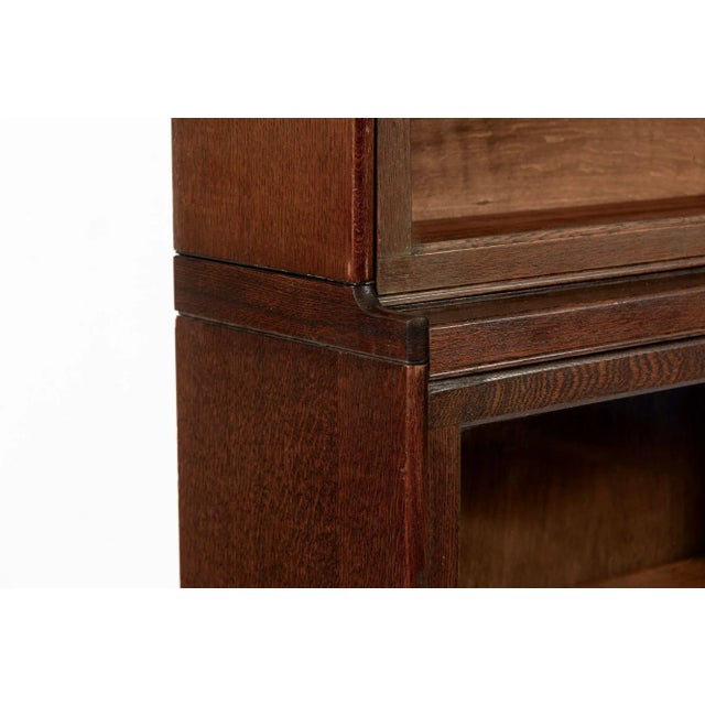 Antique English Tall Stepback Oak Wood Barrister Bookcase Cabinet For Sale - Image 9 of 11