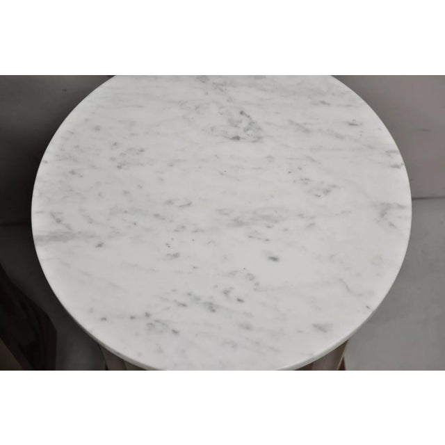 Brown French Empire Round Marble Top Mahogany Column Pedestal Cabinet End Table Pair For Sale - Image 8 of 12