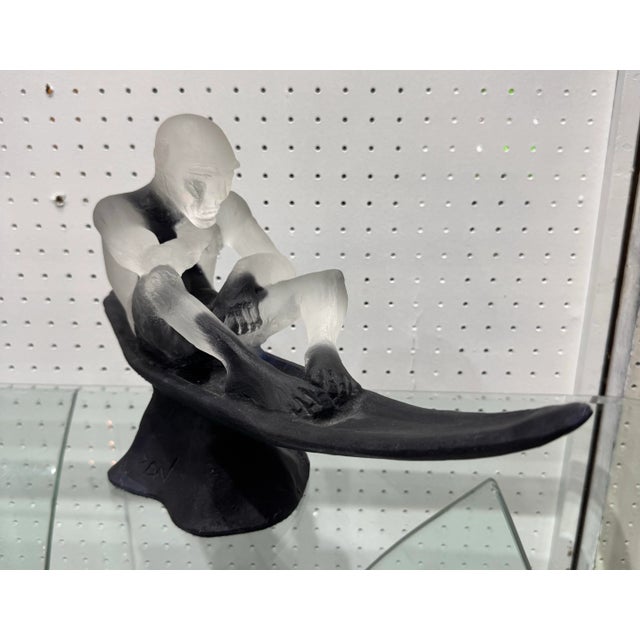 Large Cast Art Glass Man on Boat Signed Artglass Sculpture For Sale - Image 10 of 10