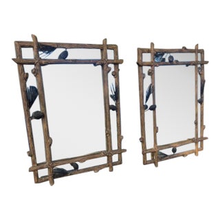 Pair of 1970s Black Forest Style Tree Framed Mirrors For Sale