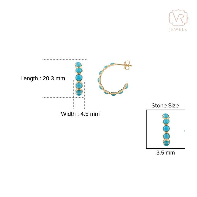 Metal VRJewels Round Cabochon 4.55 Ct Turquoise Hoop Earrings in 18k Yellow Gold- 2 Pieces For Sale - Image 7 of 10