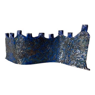 1990’s Vintage Handmade Blue Glazed Studio Pottery Ceramic Sculptural Menorah For Sale