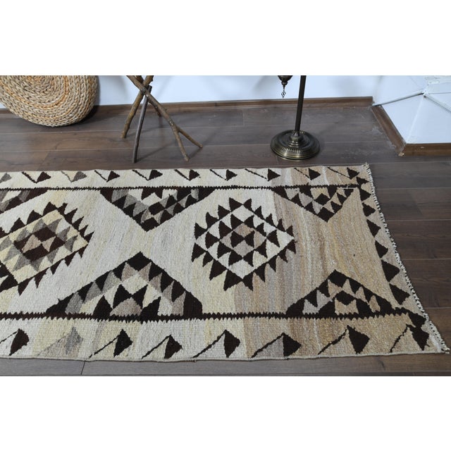 Textile 1970s Vintage Turkish Oushak Handmade Wool Cotton Beige Runner Rug For Sale - Image 7 of 11