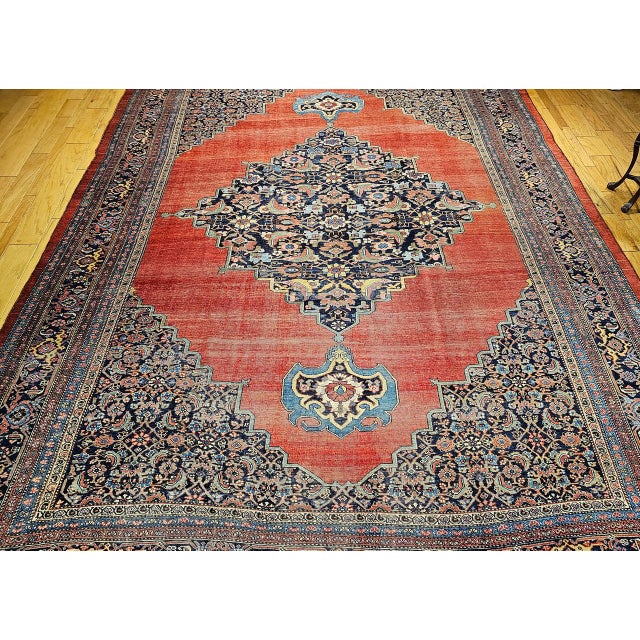 Persian 19th Century Oversized Persian Bidjar Rug, Hand-Knotted Wool, Geometric Pattern, Red & Navy, 11x15 For Sale - Image 3 of 18