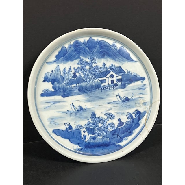 Late 20th Century Chinese Art Porcelain Blue and White Plate Mountain Scnery Design ITEM NAME: Chinese Art Porcelain Blue...