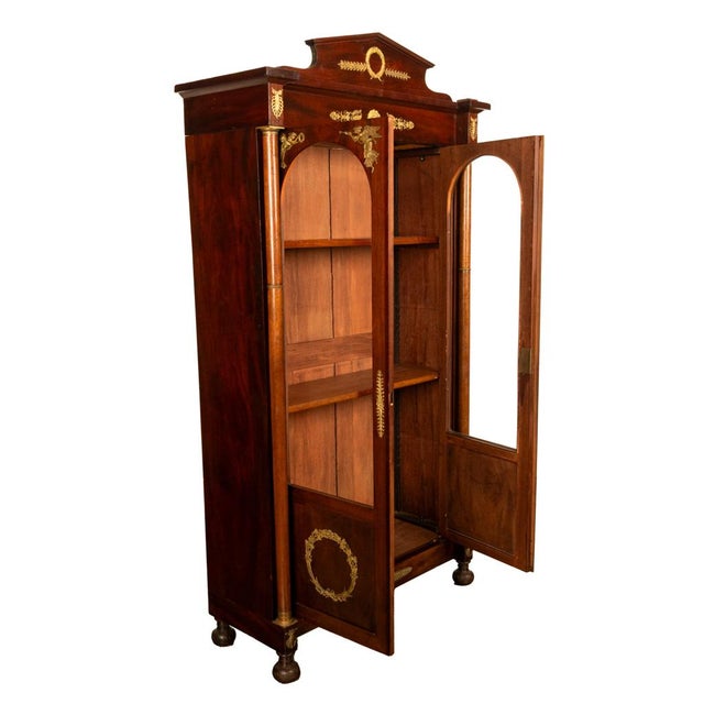 Wood Antique French Empire Mahogany Ormolu Bookcase Bibliotheque Display Cabinet 1810 For Sale - Image 7 of 16