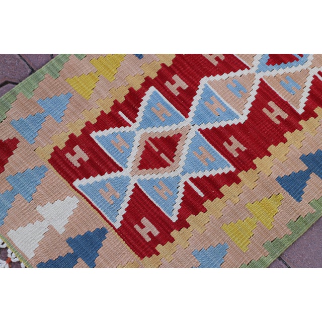 1960s 1960s Southwestern Style Hand Knotted Geometric Design Oushak Kilim Runner Rug For Sale - Image 5 of 11