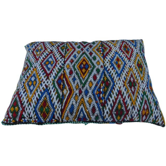 Abstract Vintage Moroccan Colorful Diamonds Wool Pillow For Sale - Image 3 of 11