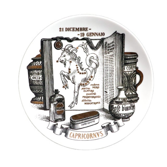 Black Piero Fornasetti Capricorn Zodiac Porcelain Plate, the Zodiac Pharmacopoeia For Sale - Image 8 of 8
