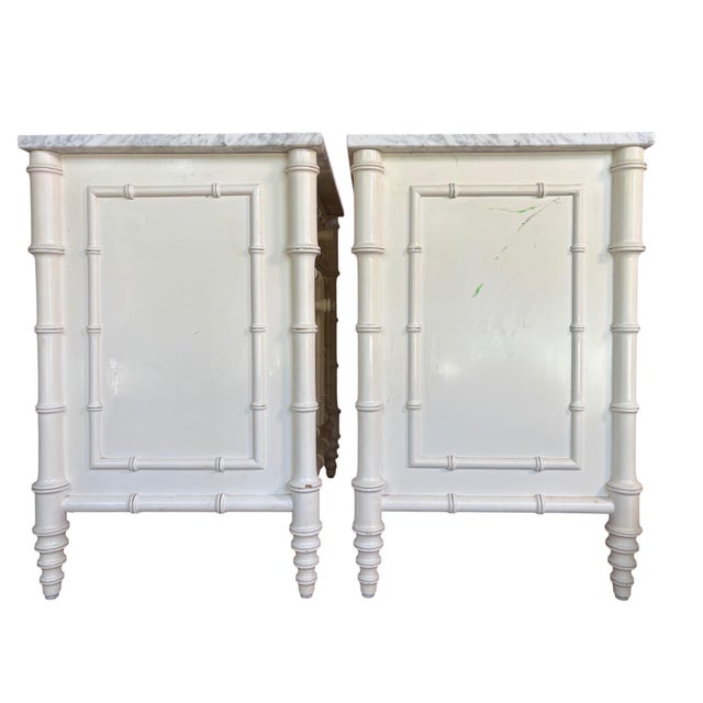 Williams-Sonoma Home "Hampstead" Faux Bamboo Nightstands With Carrara Marble Tops - Pair For Sale - Image 10 of 14