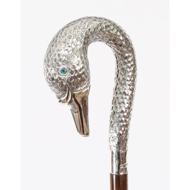 Antique Sterling Silver Swan Walking Stick Cane, 1890s For Sale - Image 10 of 14