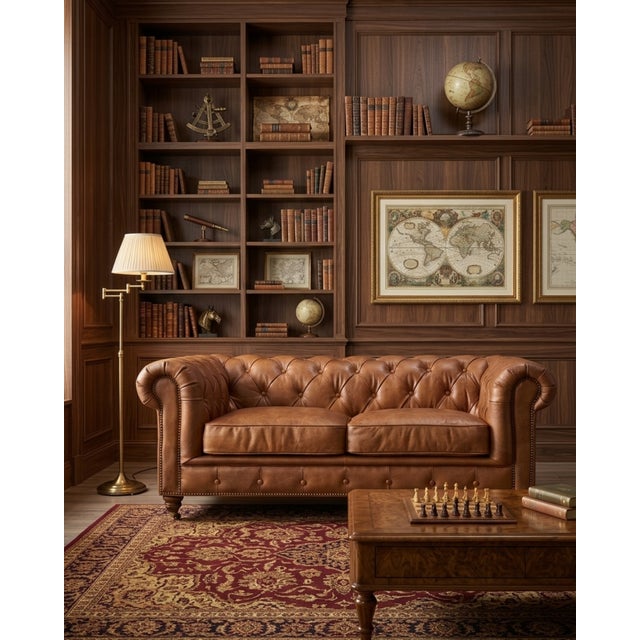Century Chesterfield Love Seat - Bark Brown Leather For Sale In Chicago - Image 6 of 8