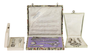 Silver Sewing Utensils in Three Cases, 19th Century
