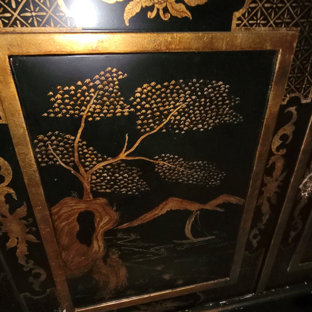 1990s Trouvailles Furniture Chinoiserie Breakfront With Matching Grandfather Clock For Sale - Image 9 of 12