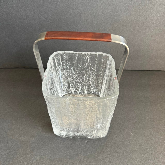 Glass Mid Century Hoya Ice Bucket & Rocks Glasses MCM Frosted Glass Ice Cube Barware Set of 3 For Sale - Image 7 of 12