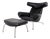 Set of Model EJ100 Ox Chair with Ottoman in Black Leather by Hans J. Wegner for Fredericia, 1960s For Sale