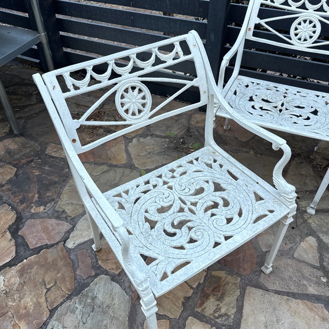 Vintage Molla Metal Garden Dolphin Arm Chairs, 4 Pieces, Attributed For Sale In Atlanta - Image 6 of 12
