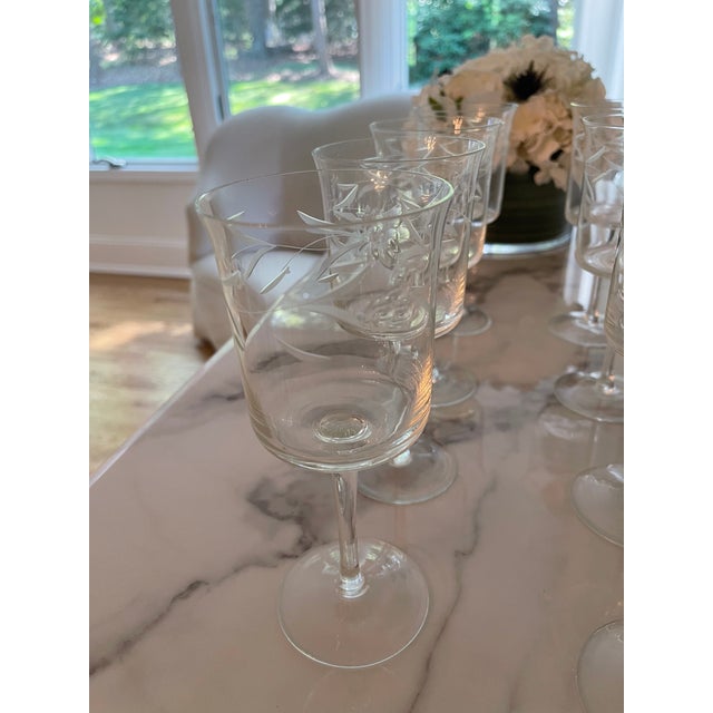 Glass 1950s Set of 8 Vintage Etched Crystal Wine Glasses For Sale - Image 7 of 12