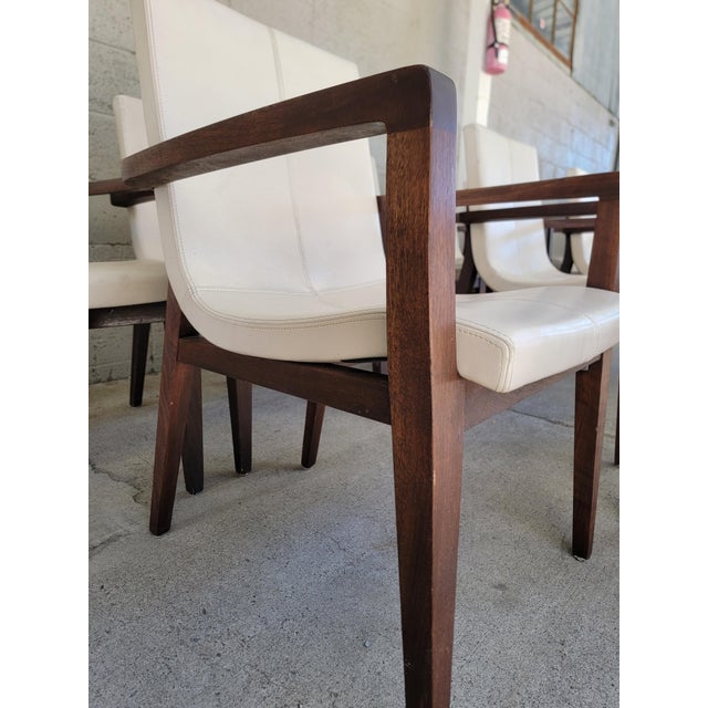 Authentic Holly Hunt "Studio H" Leather Scoop Dining Arm Chairs Set 10 For Sale - Image 13 of 18