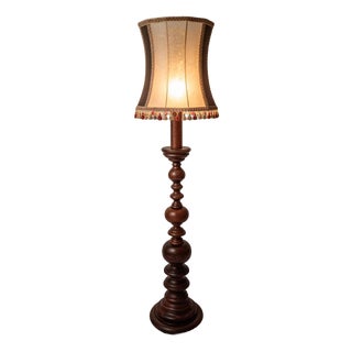 Wooden Floor Lamp with Bladder Shade For Sale