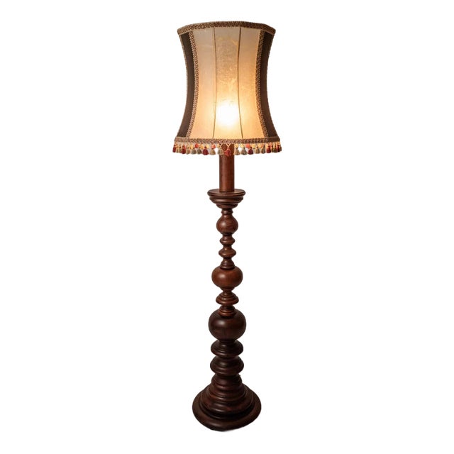 Wooden Floor Lamp with Bladder Shade For Sale