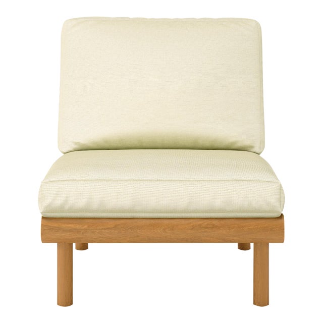 Rishon Teak Outdoor Lounge Chair - Classic Cushion Edition in Sunbrella Birds Eye For Sale