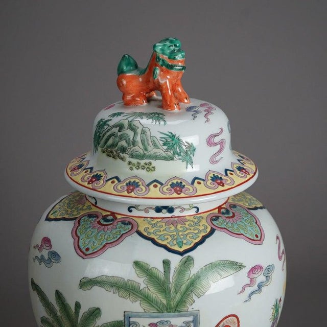 Chinese Large Porcelain Chinese Urn With Hand Enameled Decoration 20thC For Sale - Image 3 of 10