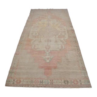 Vintage Handwoven Oushak With Large Central Medallion For Sale
