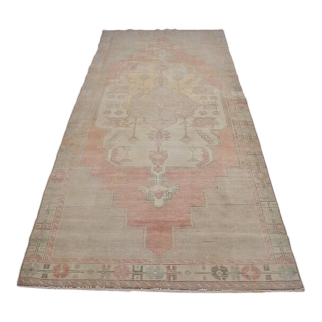 Vintage Handwoven Oushak With Large Central Medallion For Sale