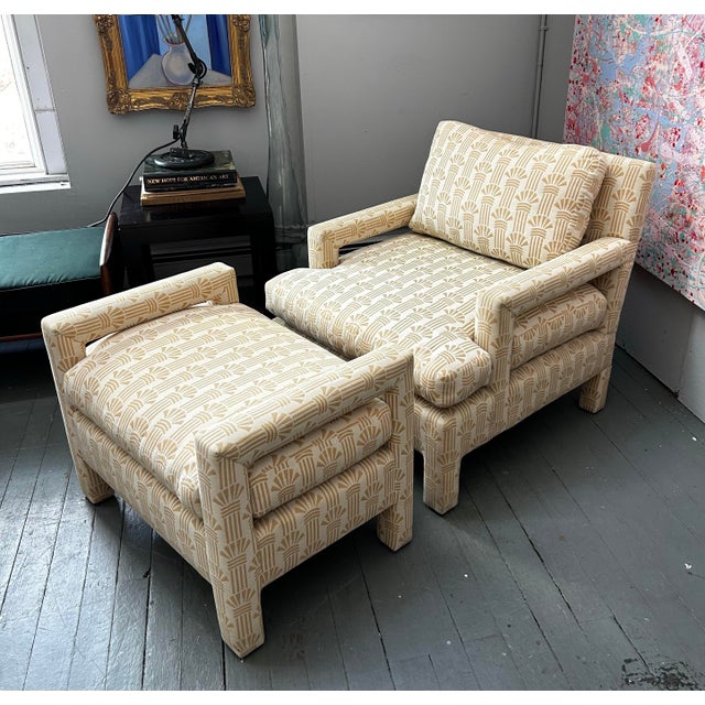 Milo Baughman Vintage 1970’s Milo Baughman Upholstered Chair and Ottoman Set For Sale - Image 4 of 11