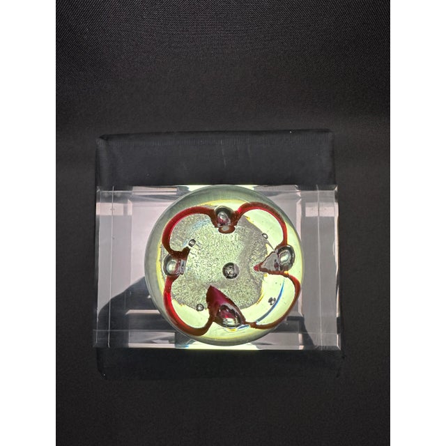 1970s Adam Jablonski Signed Hand Blown Crystal Art, Red Ribbon Suspended on Controlled Bubbles Paperweight For Sale - Image 9 of 11
