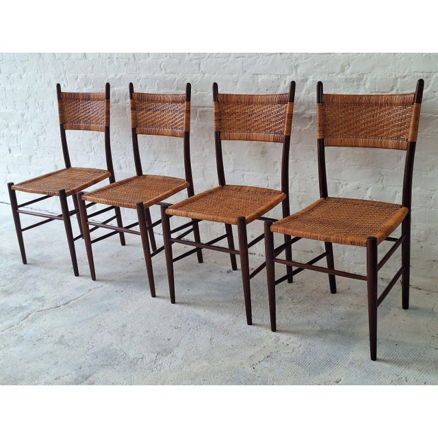 Teak Dining Chairs with Patinated Cane Seats and Backs after Gio Ponti, Italy, 1950s, Set of 4 For Sale - Image 16 of 16