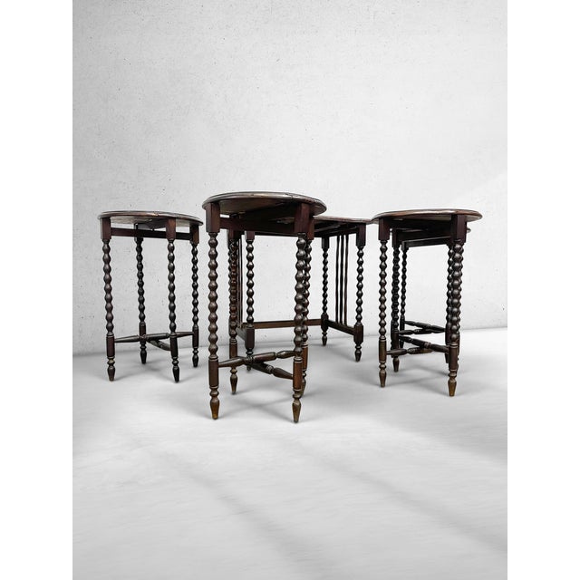 Jacobean Antique Jacobean Revival Bobbin Nesting Table Suite With Four Folding Side Tables For Sale - Image 3 of 11