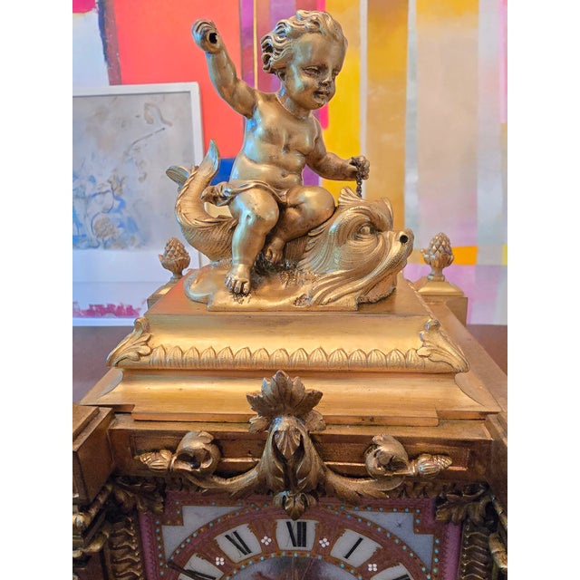 Metal Antique Sevres Style Clock Museum Quality Bronze Jewels For Sale - Image 7 of 12