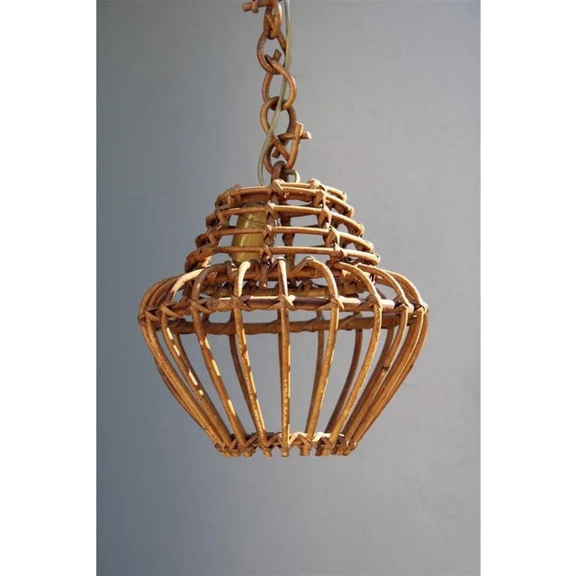 Brown Italian Bamboo Suspension Lamp, 1960s For Sale - Image 8 of 9