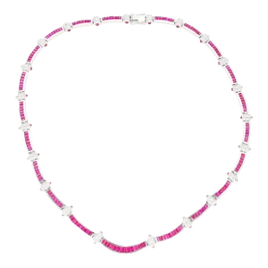 17.3 Carat Ruby and Diamond 18k White Gold Retro Choker Necklace
